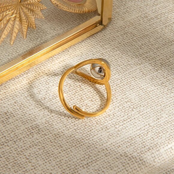 3/$35 Two-Tone Gold & Silver Ball Open Circle Ring Stainless Steel Adjustable - Picture 8 of 8